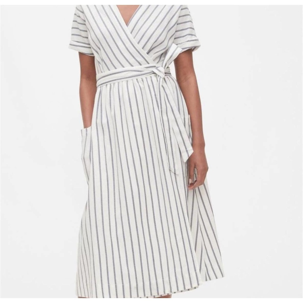 NWT Gap White Striped Midi Dress Sz. 12 Tall